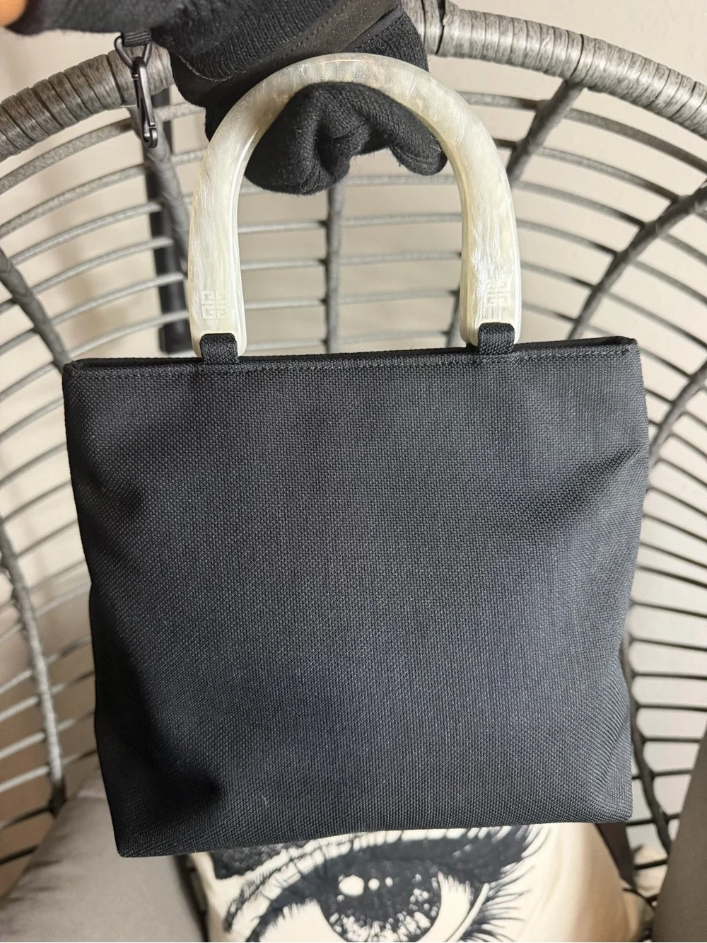 Givenchy Black Tote with Ivory Resin Top Handles